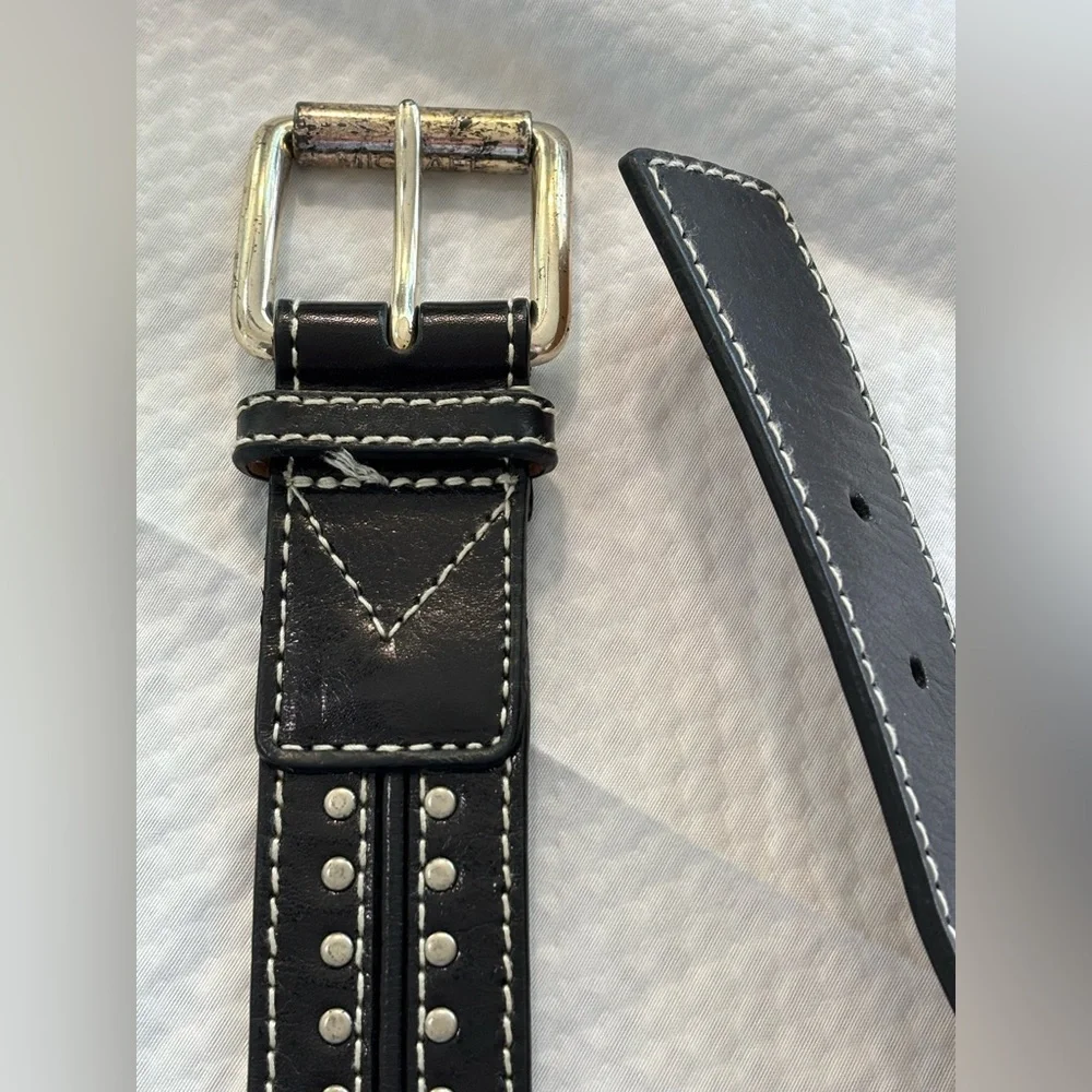 MICHAEL KORS Black Genuine Leather Belt with Silver Stud-like Accents Size L